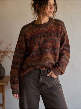 Vintage 100% Alpaca Sweater Southwestern Geometric Grunge Earth Tone Granola